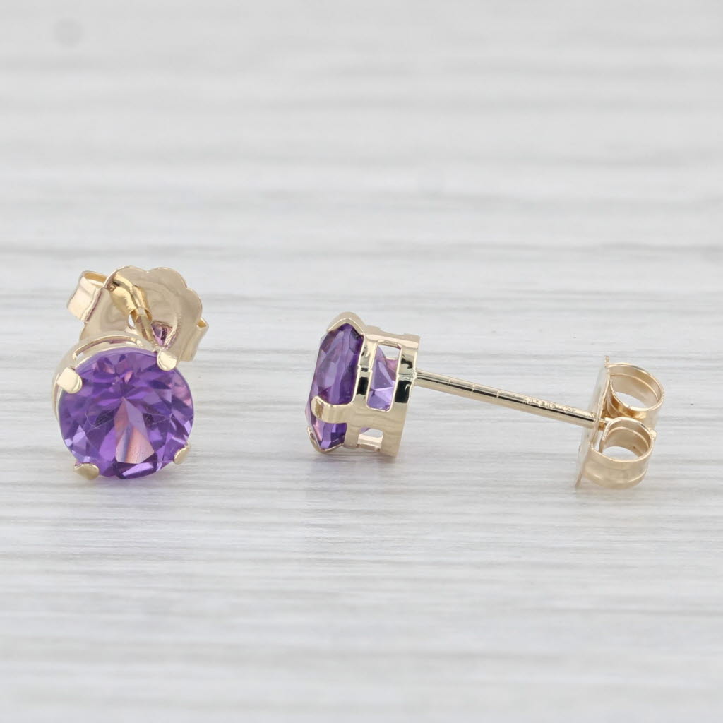 Light Gray 0.94ctw Amethyst Stud Earrings 14k Yellow Gold Round Solitaires