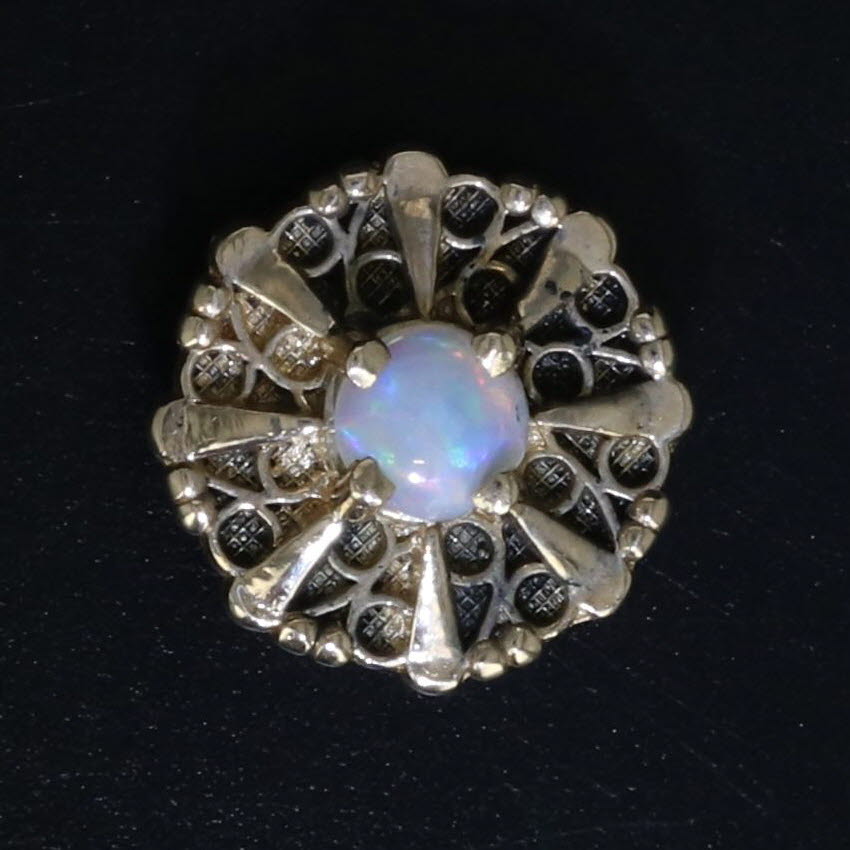 Black Vintage Richard Glatter Opal Slide Bracelet Charm 14k Yellow Gold