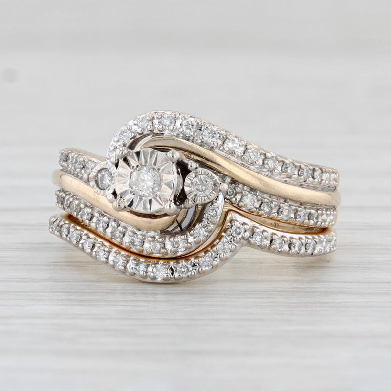 Light Gray 0.21ctw Diamond Engagement Ring Wedding Band Bridal Set 10k Yellow Gold Sz 6.25