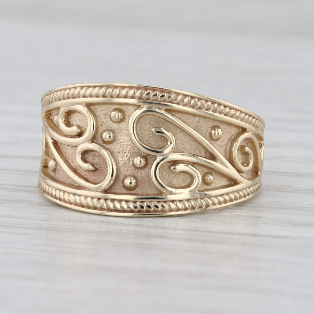 Ornate Tapering Band Ring 10k Yellow Gold Size 8 Swirls & Dots