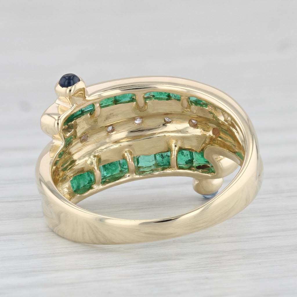 Light Gray Emerald Sapphire Diamond Ring 14k Yellow Gold Size 7 Bypass