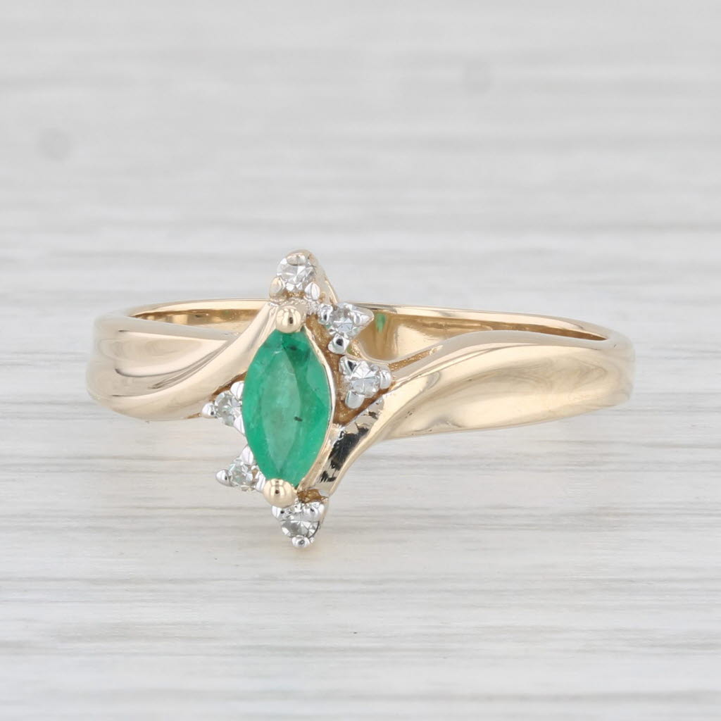 Light Gray 0.23ctw Marquise Emerald Diamond Ring 10k Yellow Gold Size 6.5 Bypass