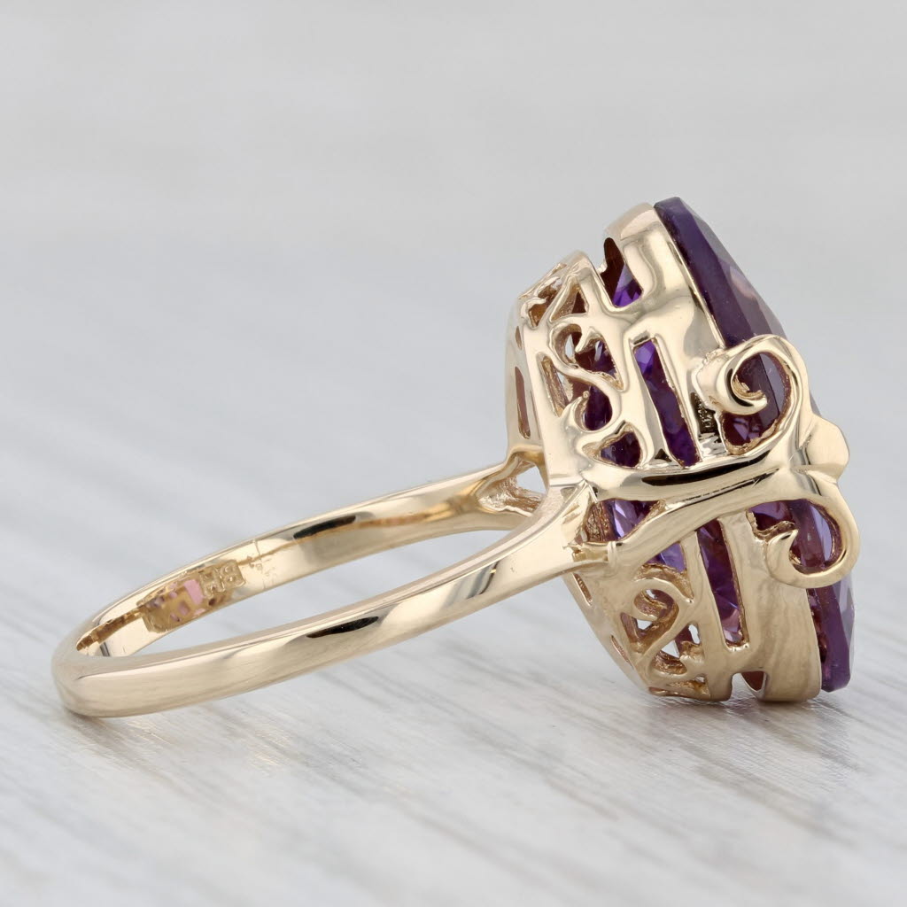 Light Gray 10.37ct Oval Amethyst Solitaire Ring 14k Yellow Gold Sz 7.5 Fleur Di Lis Accents