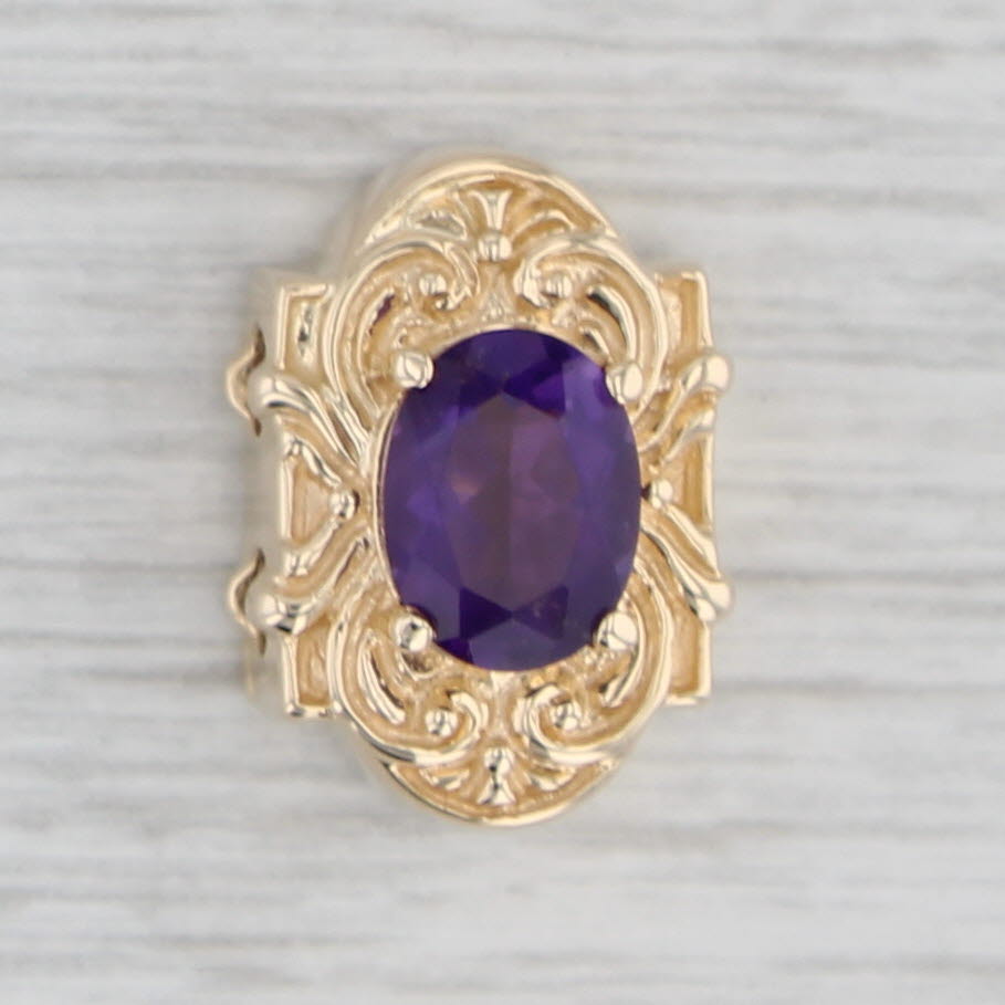 Gray 1.20ct Oval Amethyst Slide Charm 14k Yellow Gold Vintage Richard Kelin