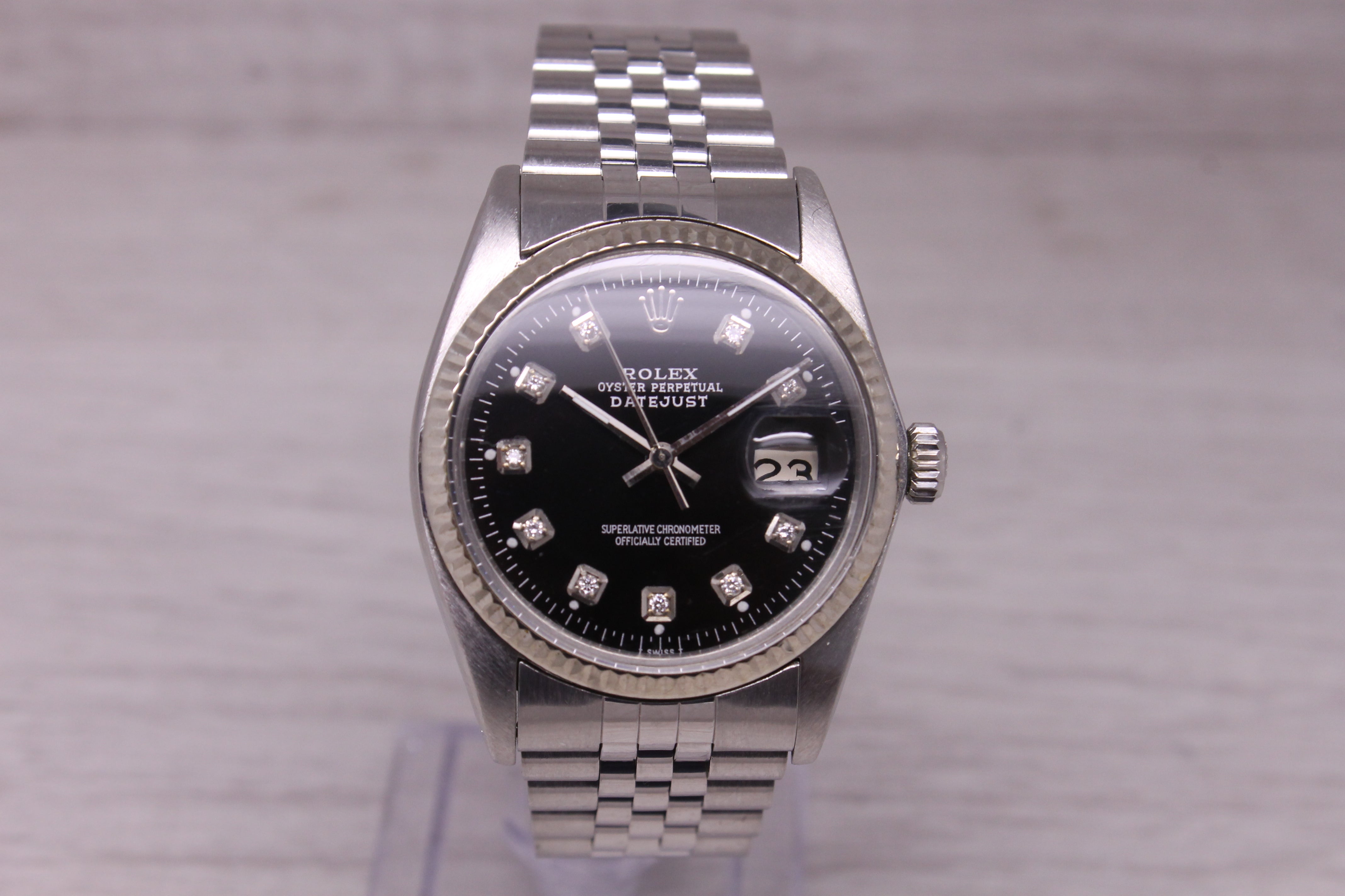 Vintage 1981 Rolex Datejust 16014 Mens Steel & 18k Watch Custom Diamond Dial