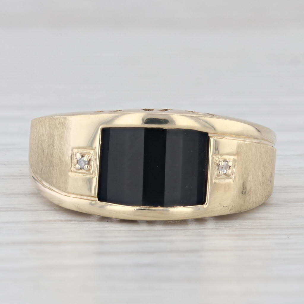 Light Gray Onyx Diamond "DAD" Ring 10k Yellow Gold Size 10