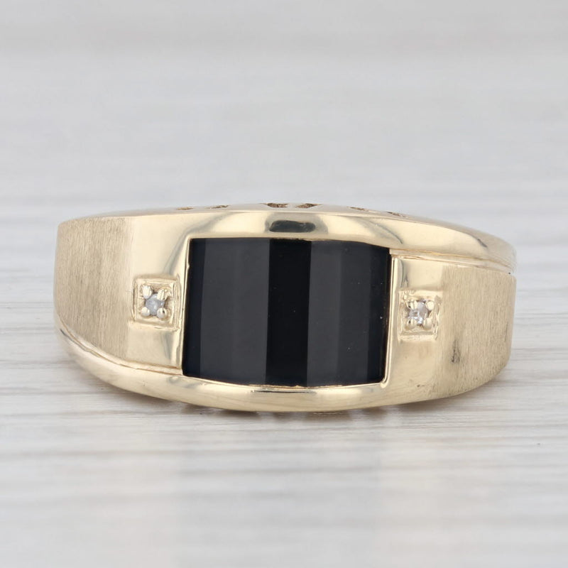 Onyx Diamond "DAD" Ring 10k Yellow Gold Size 10