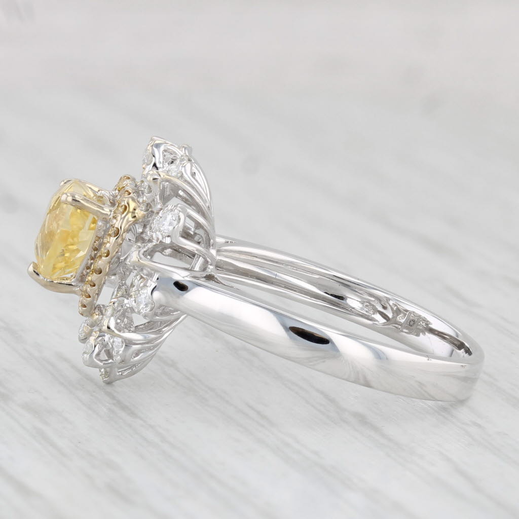 Light Gray 2.18ctw Yellow Sapphire Diamond Halo Heart Ring 14k White Gold Size 7 Cocktail