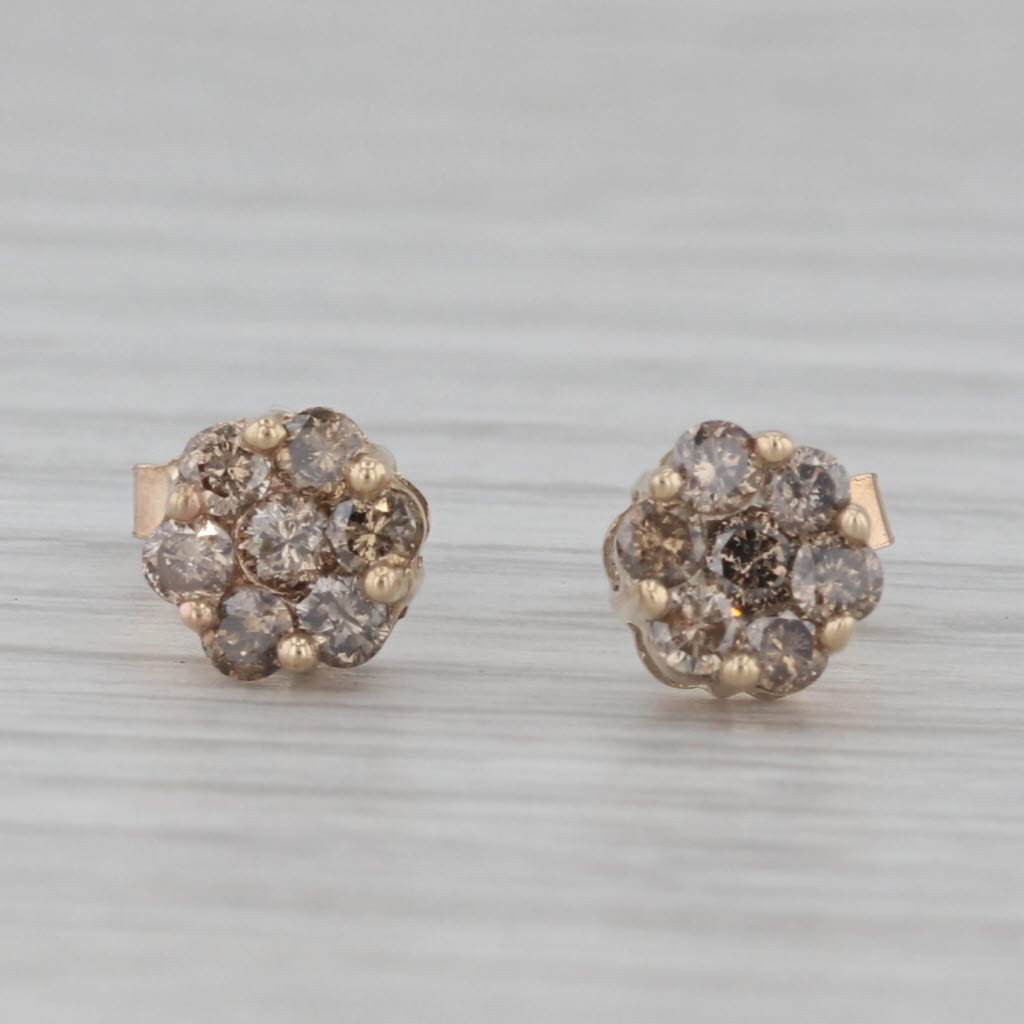 Gray 0.50ctw Diamond Cluster Flower Stud Earrings 10k Yellow Gold