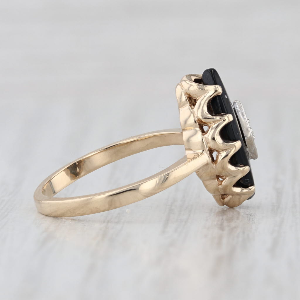 Vintage Onyx Diamond Ring 10k Yellow Gold Size 6 Signet