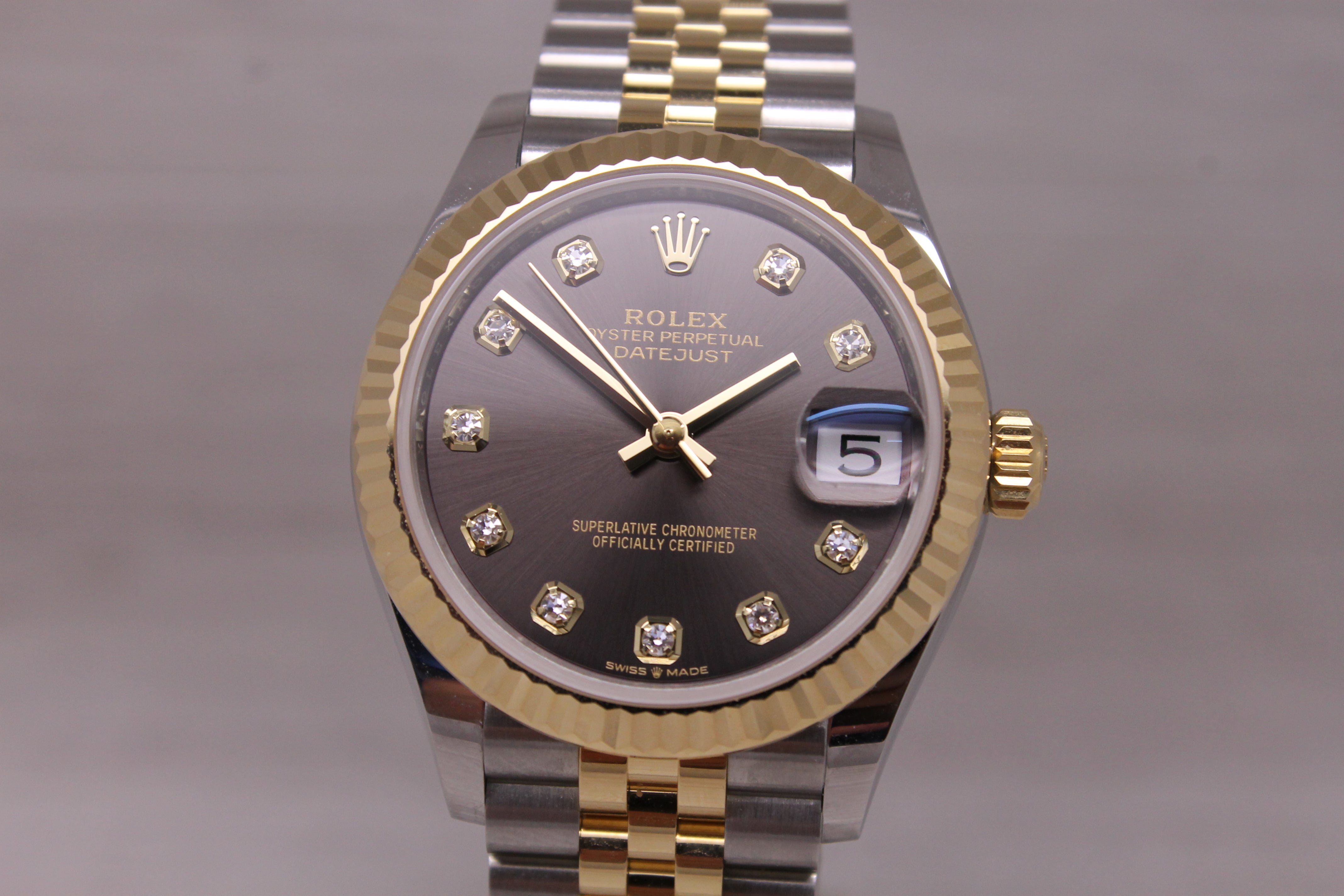 2026 Rolex Datejust 31mm 278273 18k Steel Gold Watch Grey Diamond Dial Box Card