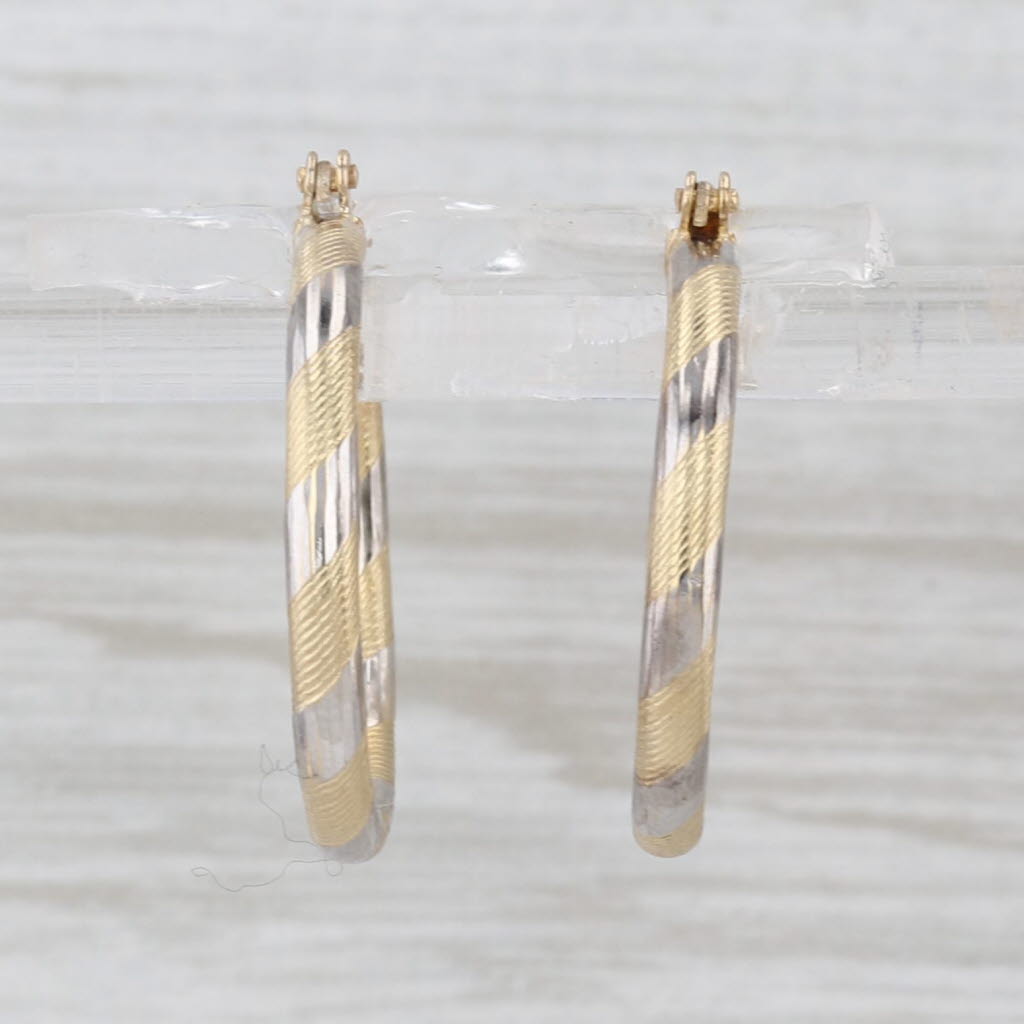 Multitoned Hoop Earrings 14k Yellow White Gold Snap Top Hoops
