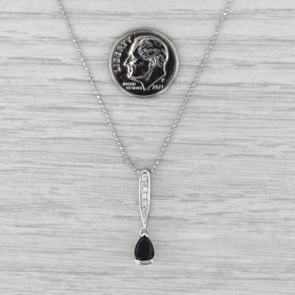 0.92ctw Blue Sapphire Diamond Teardrop Pendant Necklace 14k Gold Bead Chain