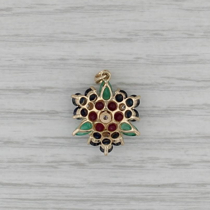 2.78ctw Ruby Sapphire Emerald Diamond Gemstone Flower Pendant 14k Yellow Gold