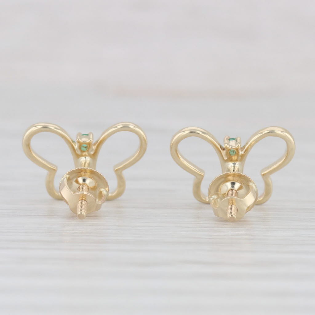 Light Gray New Emerald Butterfly Stud Earrings 10k Yellow Gold