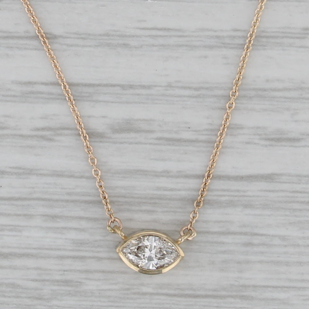New 0.51ct Marquise Diamond Necklace 14k Yellow Gold 16.5" 18.5" Cable Chain