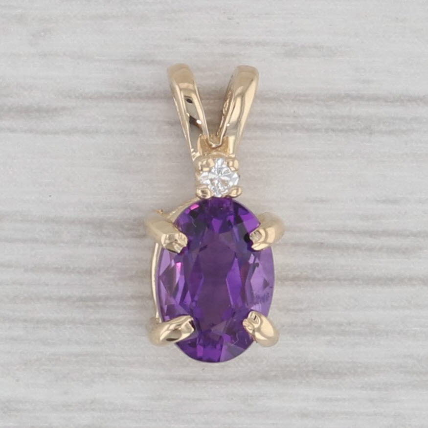 Gray 0.70ct Amethyst Diamond Pendant 14k Yellow Gold Small Drop