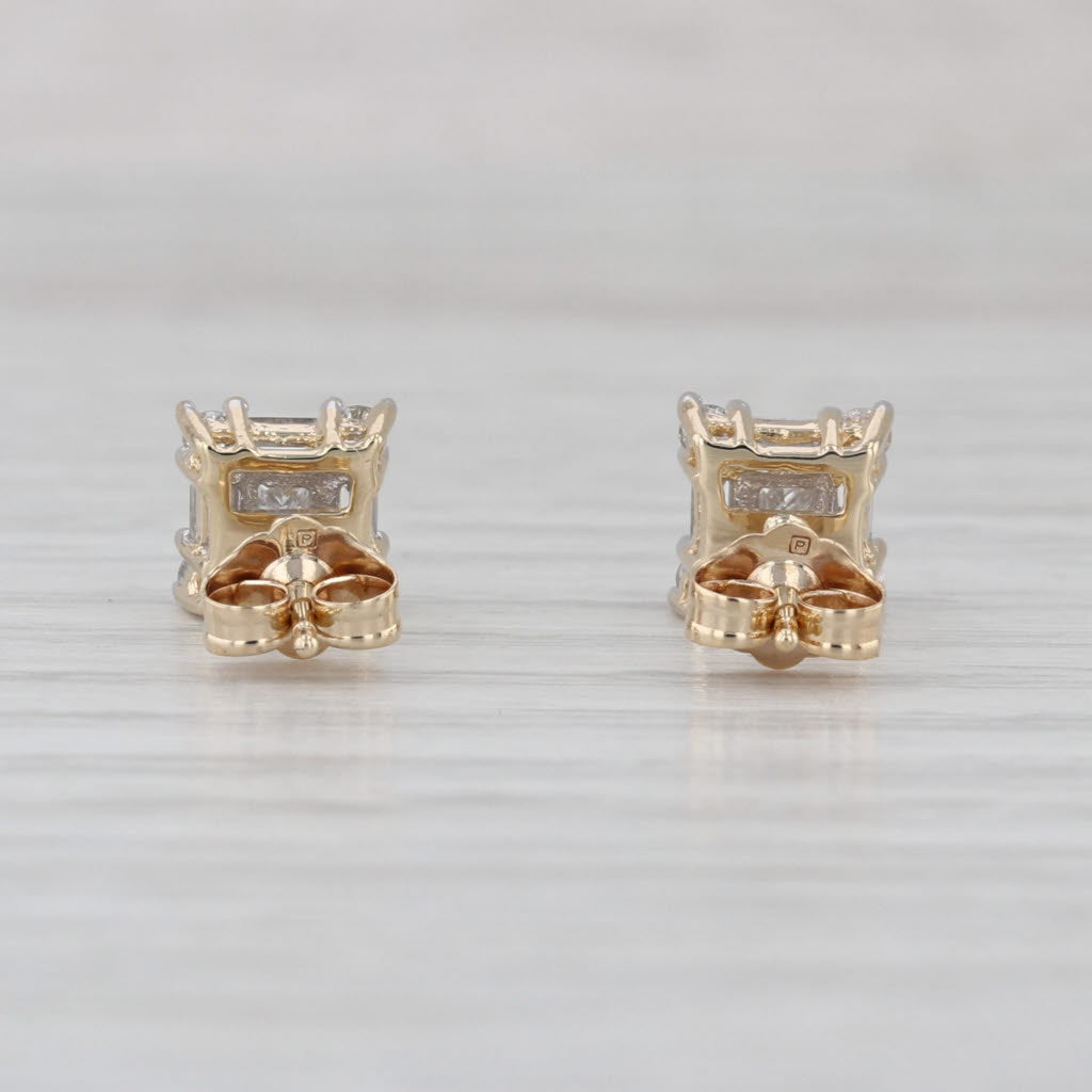 0.74ctw Diamond Halo Stud Earrings 14k Yellow Gold Square Studs