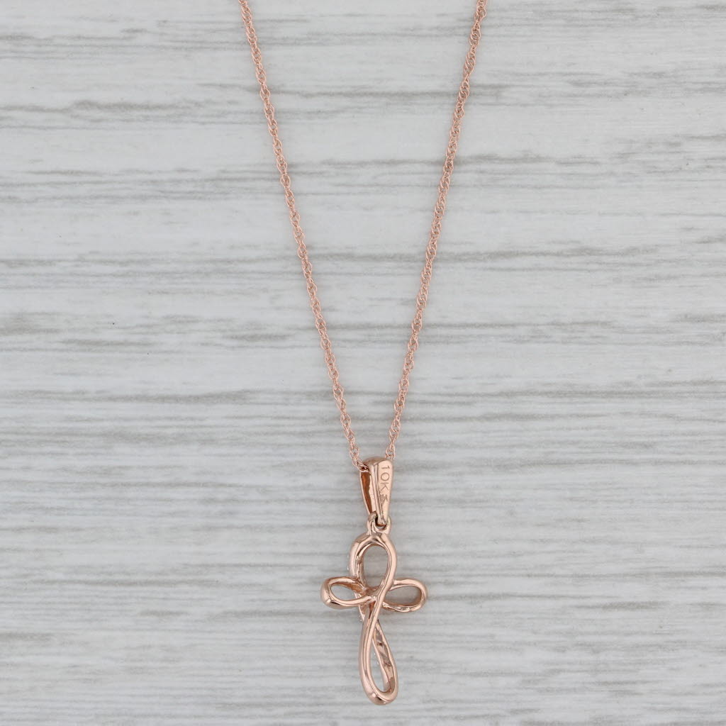 Gray Diamond Cross Pendant Necklace 10k Rose Gold 18" Rope Chain 0.8mm