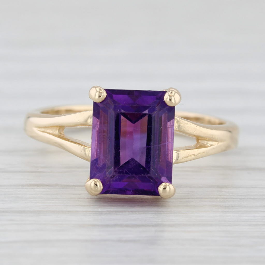 Light Gray 3ct Emerald Cut Amethyst Solitaire Ring 14k Yellow Gold Size 6