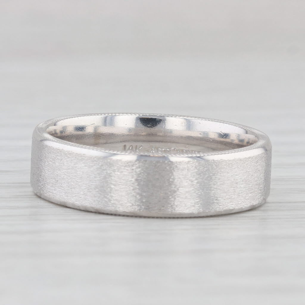 Light Gray Art Carved Men's Wedding Band 14k White Gold Brushed Finish Size 10 Ring