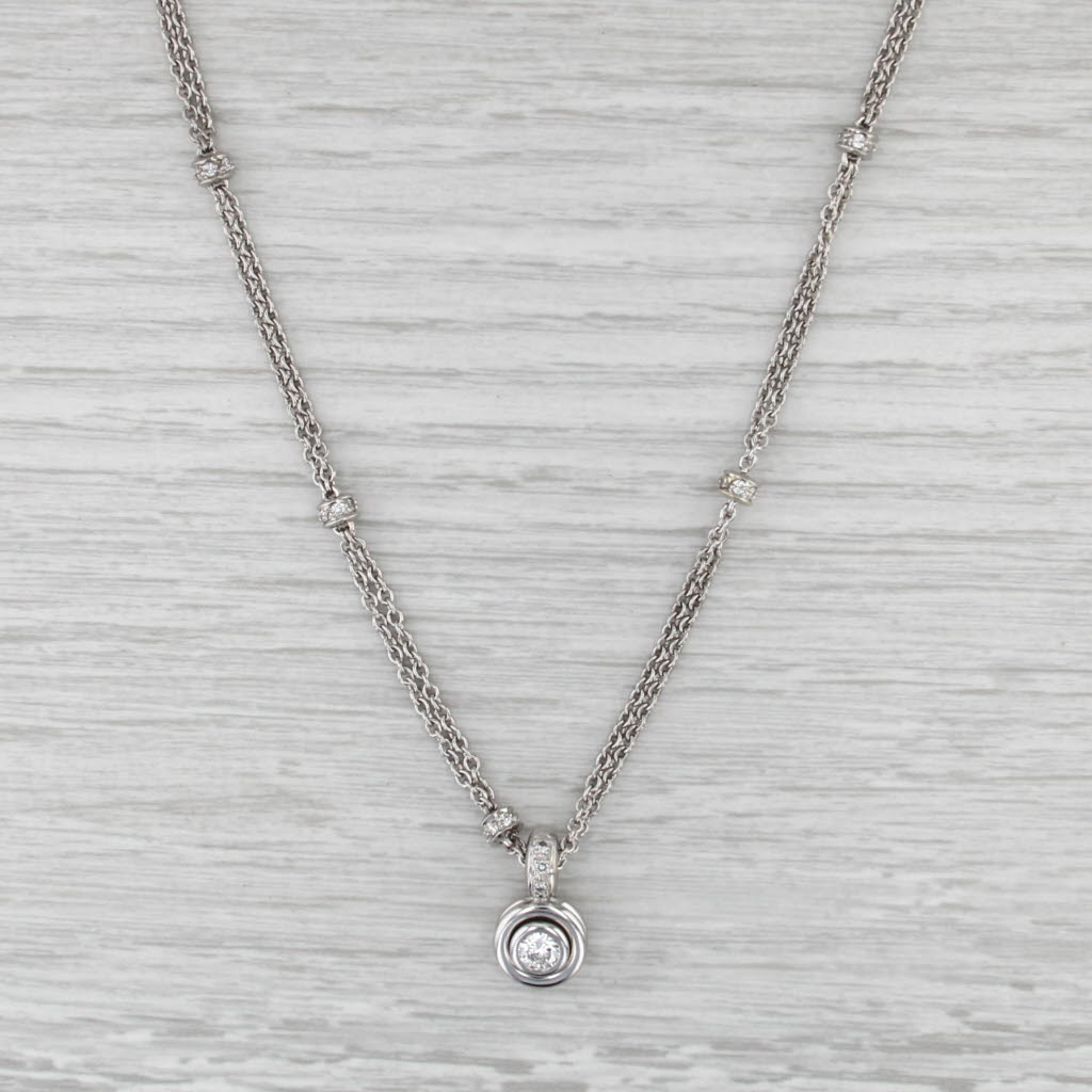 1.02ctw Diamond Pendant Station Necklace 14k White Gold 24.5" Double Cable Chain