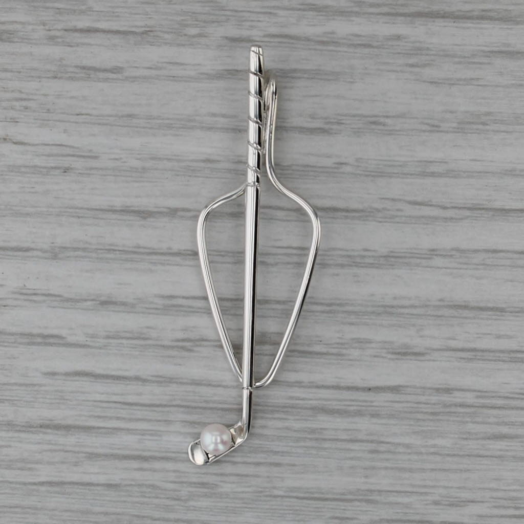 Tiffany & Co Golf Club Tie Bar Sterling Silver Cultured Pearl Box & Pouch