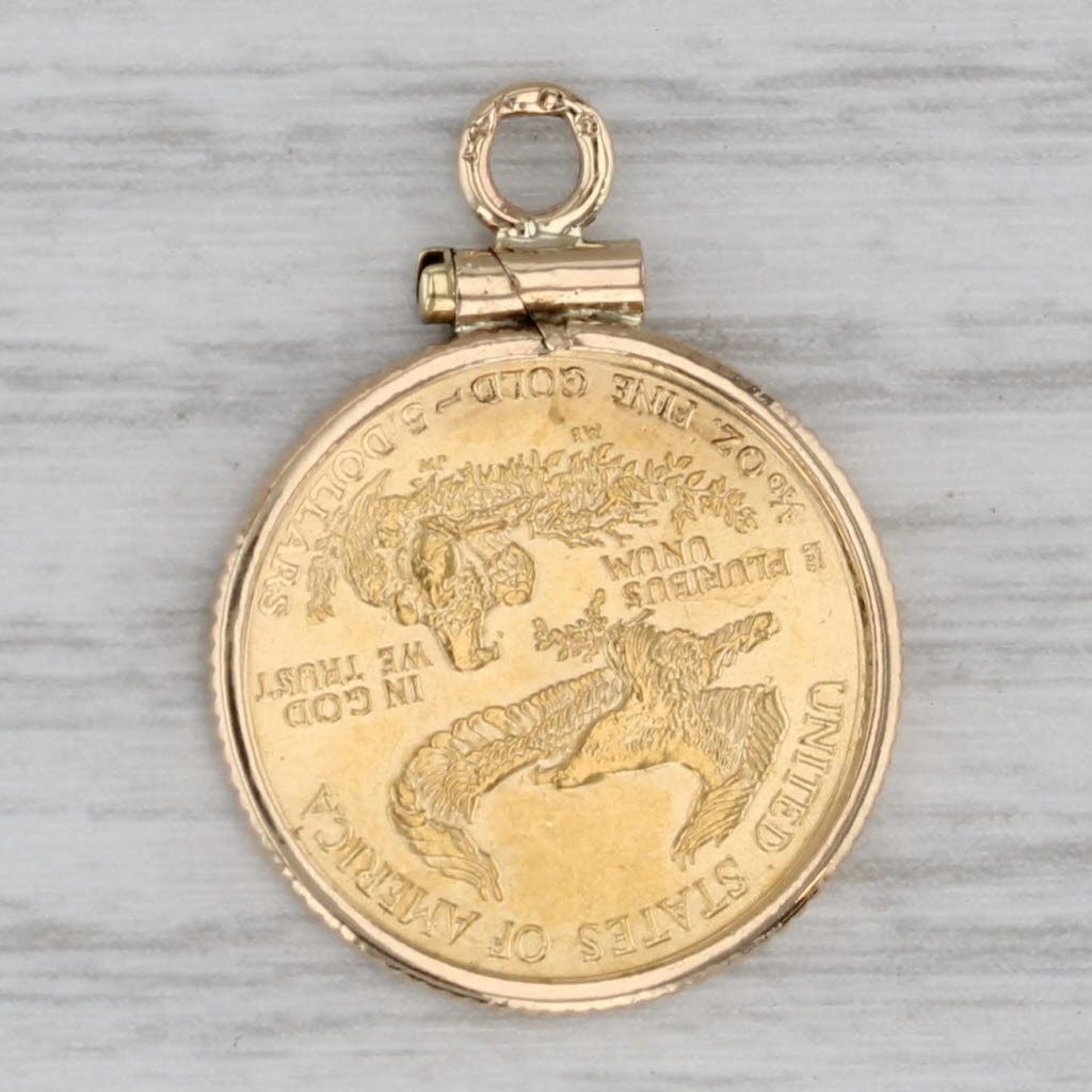 Gray 22k Gold American Eagle 1/10oz 5 Dollar Coin Pendant 14k Bezel Walking