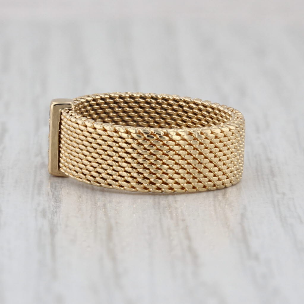 Tiffany & Co Somerset Diamond Mesh Ring 18k Yellow Gold Size 6.5 Band w/ Pouch
