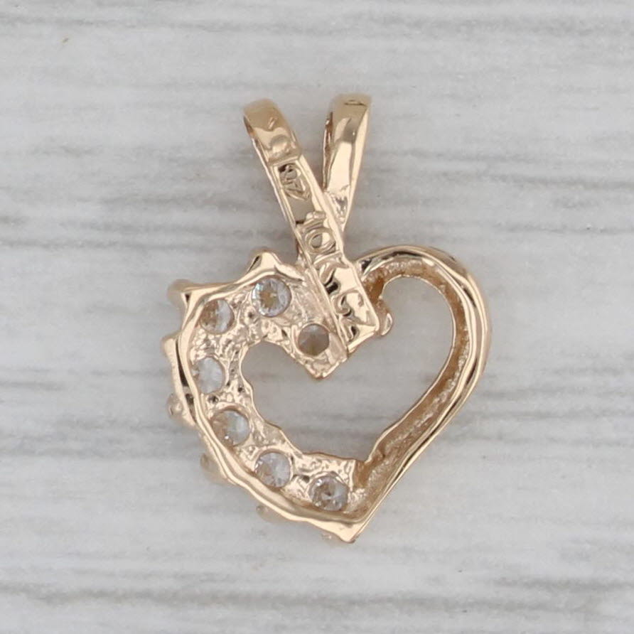 Gray Cubic Zirconia Open Heart Pendant 10k Yellow Gold Small Drop