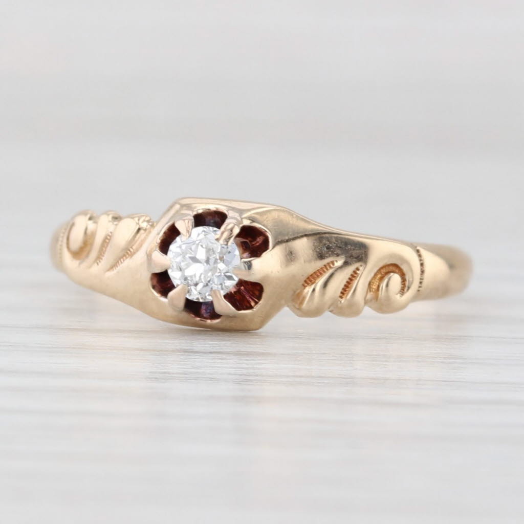 Light Gray Antique 0.15ct Diamond Solitaire Engagement Ring 14k Yellow Gold Size 7