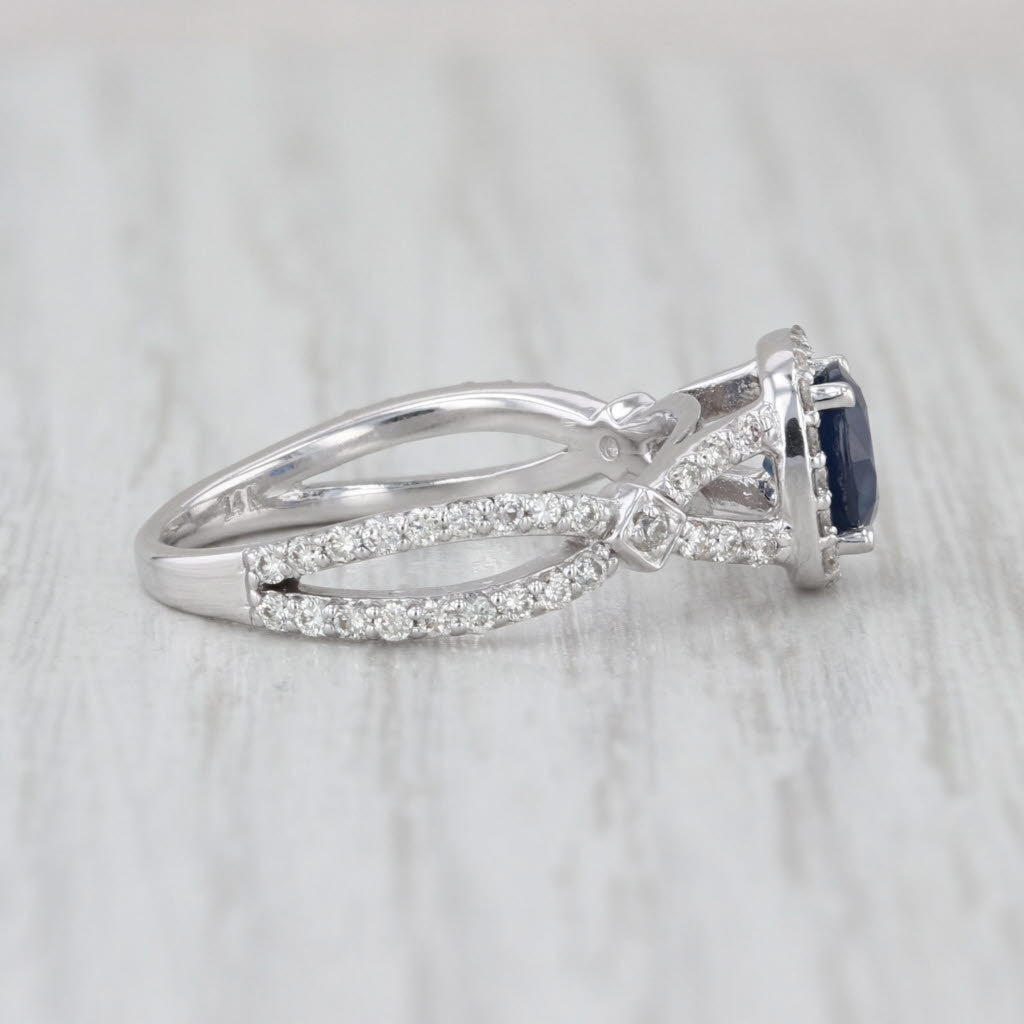 1.62ctw Blue Sapphire Diamond Halo Ring 14k White Gold Engagement Size 7