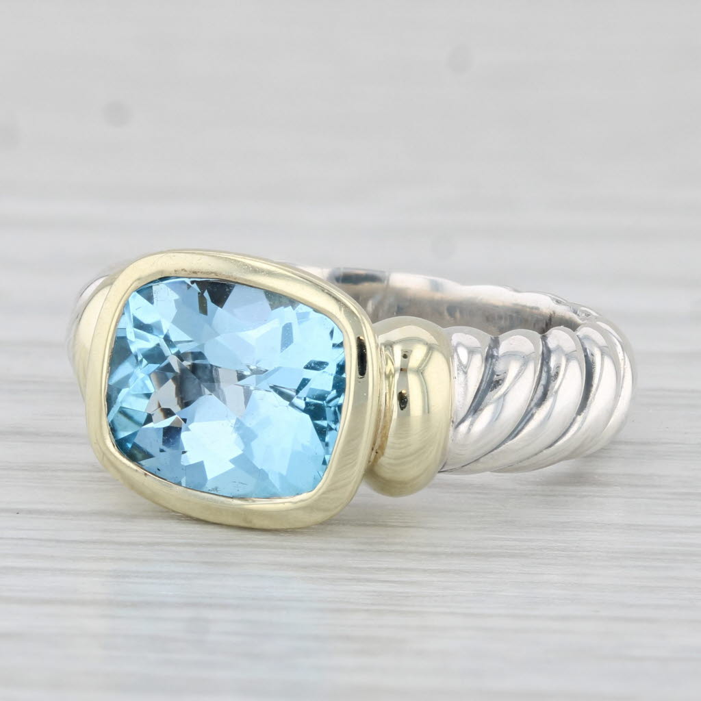 Light Gray David Yurman 3.50ct Blue Topaz Noblesse Cable Ring Sterling Silver 14k Gold Sz 6