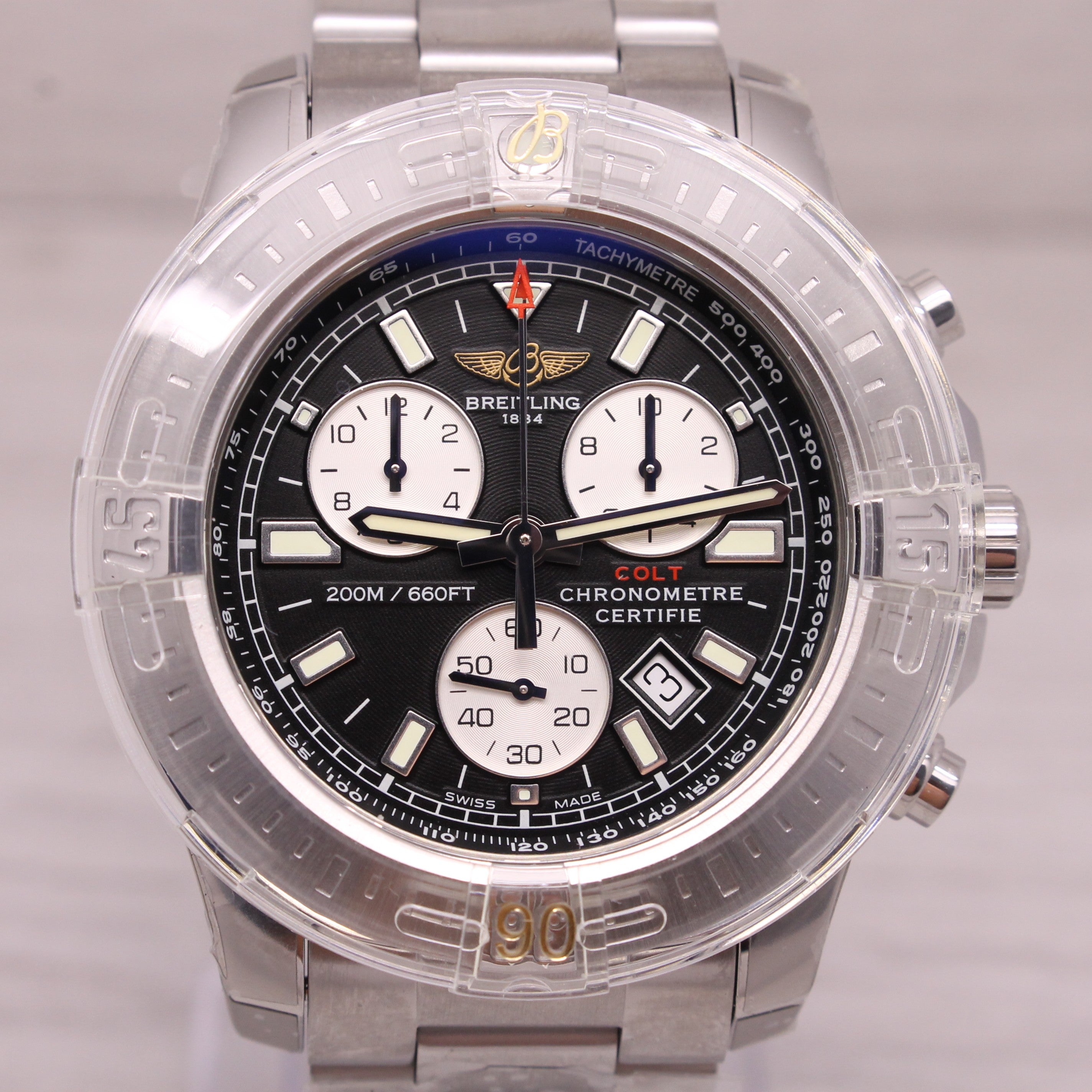 Breitling Colt A73388 Mens 43mm Steel Quartz Chronograph Watch w Box UNWORN NOS