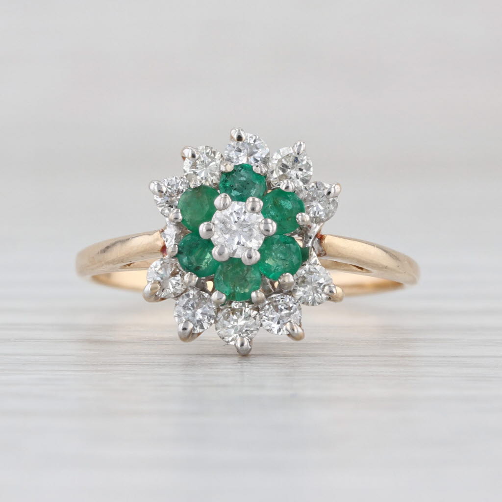 0.76ctw Emerald Diamond Halo Ring 14k Yellow Gold Size 6.5