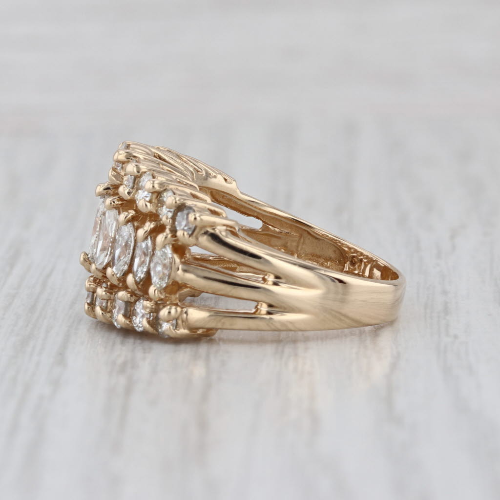 2.75ctw Diamond Cocktail Ring 14k Yellow Gold Size 7.25 Tiered Rooftop Marquise