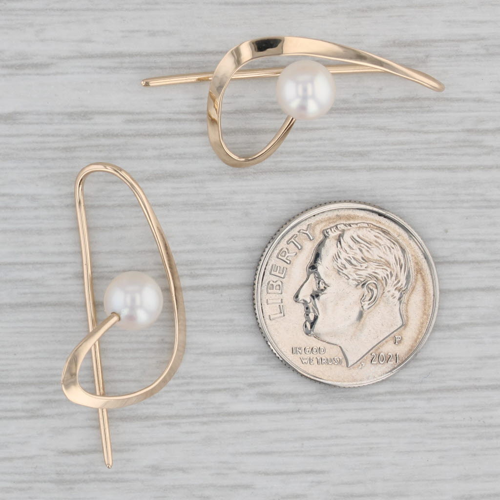 Gray Abstract Cultured Pearl Drop Earrings 14k Yellow Gold Hook Posts Dangles