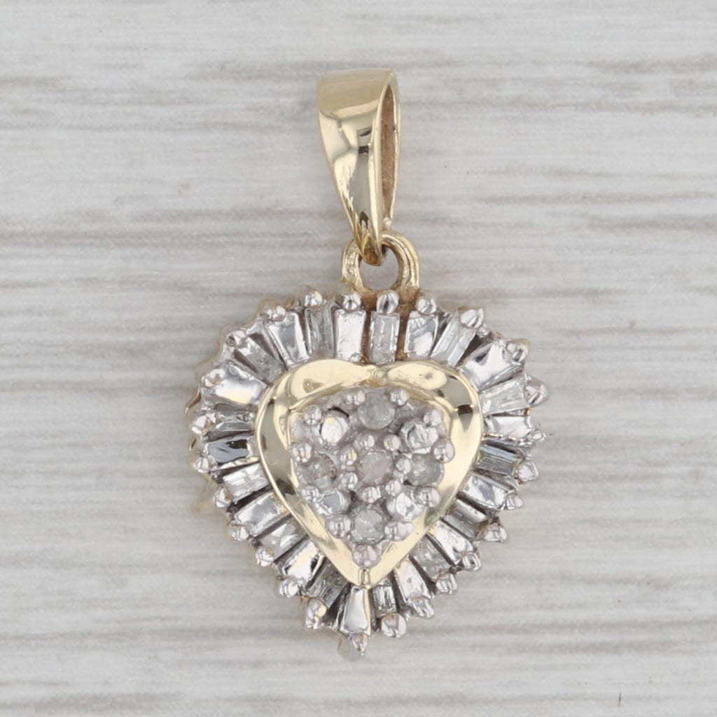 Gray 0.20ctw Diamond Cluster Heart Pendant 10k Yellow Gold Small Drop