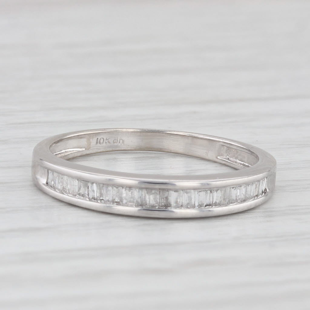 Light Gray 0.26ctw Diamond Wedding Band 10k White Gold Channel Set Baguettes Size 7.25