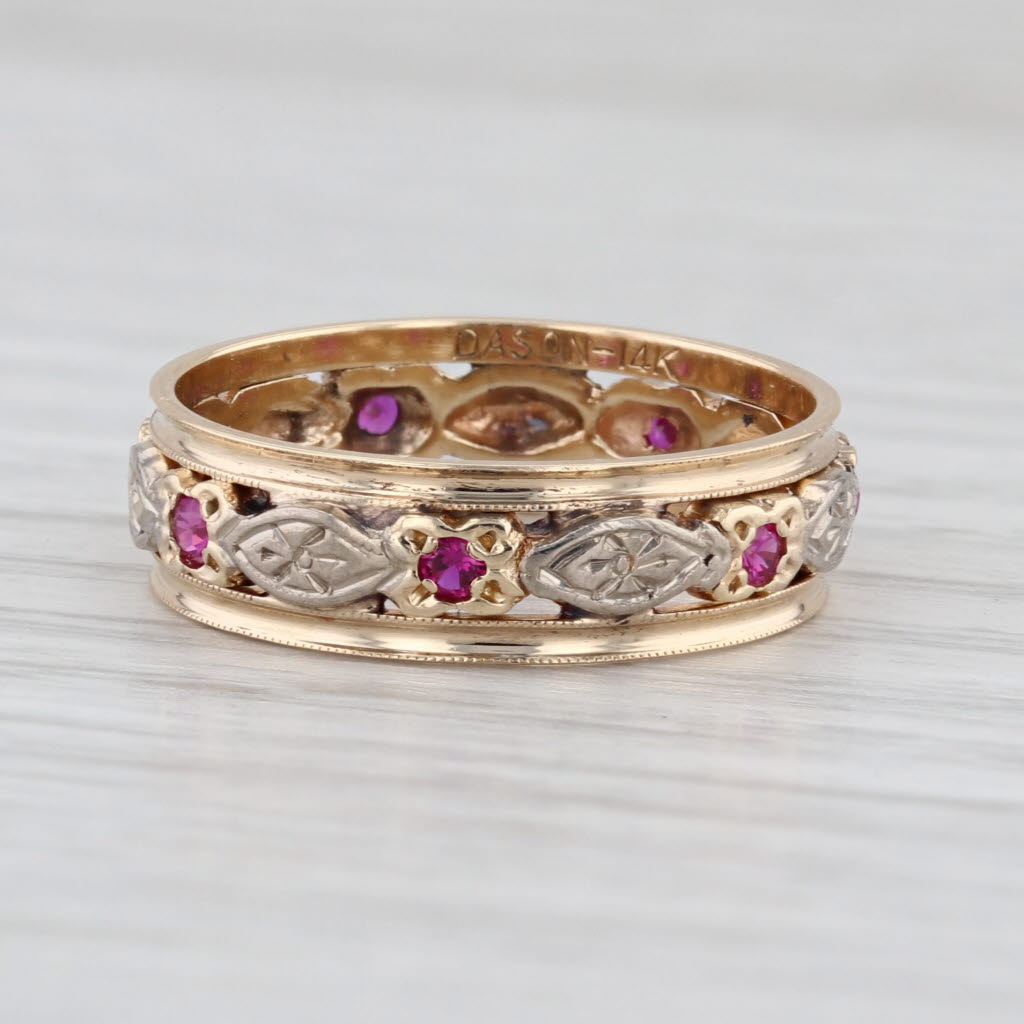Retro 0.24ctw Lab Created Ruby Eternity Band 14k Gold Palladium Ring Size 7.25