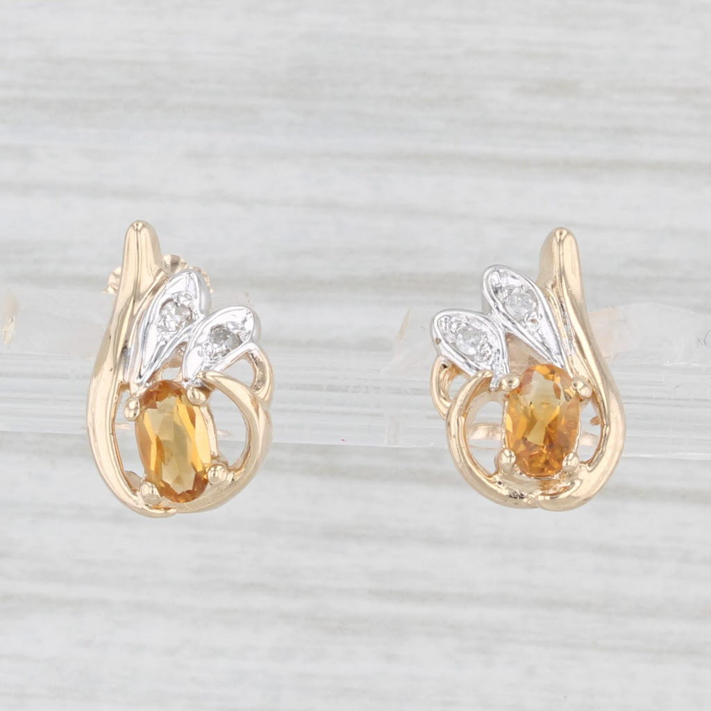 Light Gray 0.42ctw Orange Citrine Stud Earrings 14k Yellow Gold Diamond Accents