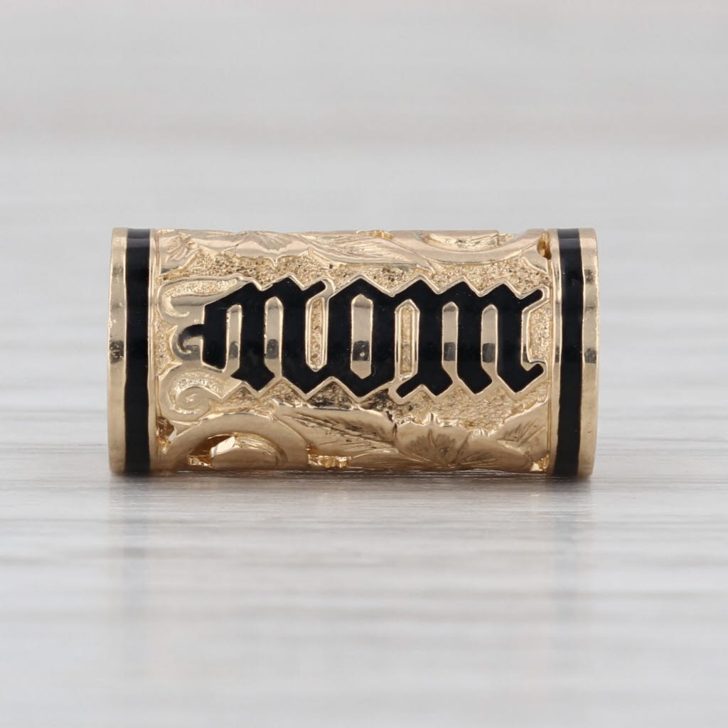 Floral Hawaiian Style Mom Slide Charm Pendant 14k Yellow Gold Enamel