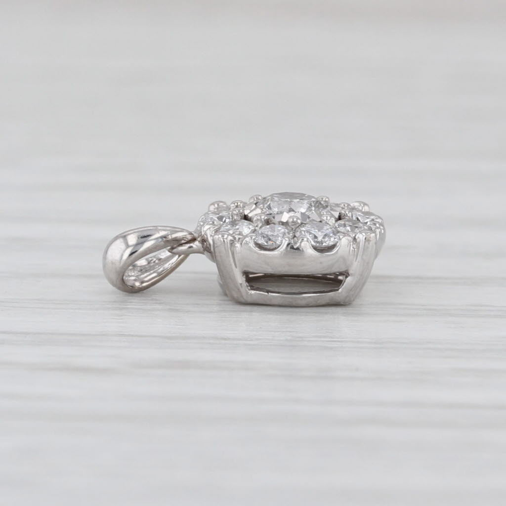 0.26ctw Diamond Cluster Circle Pendant 14k White Gold Small Drop