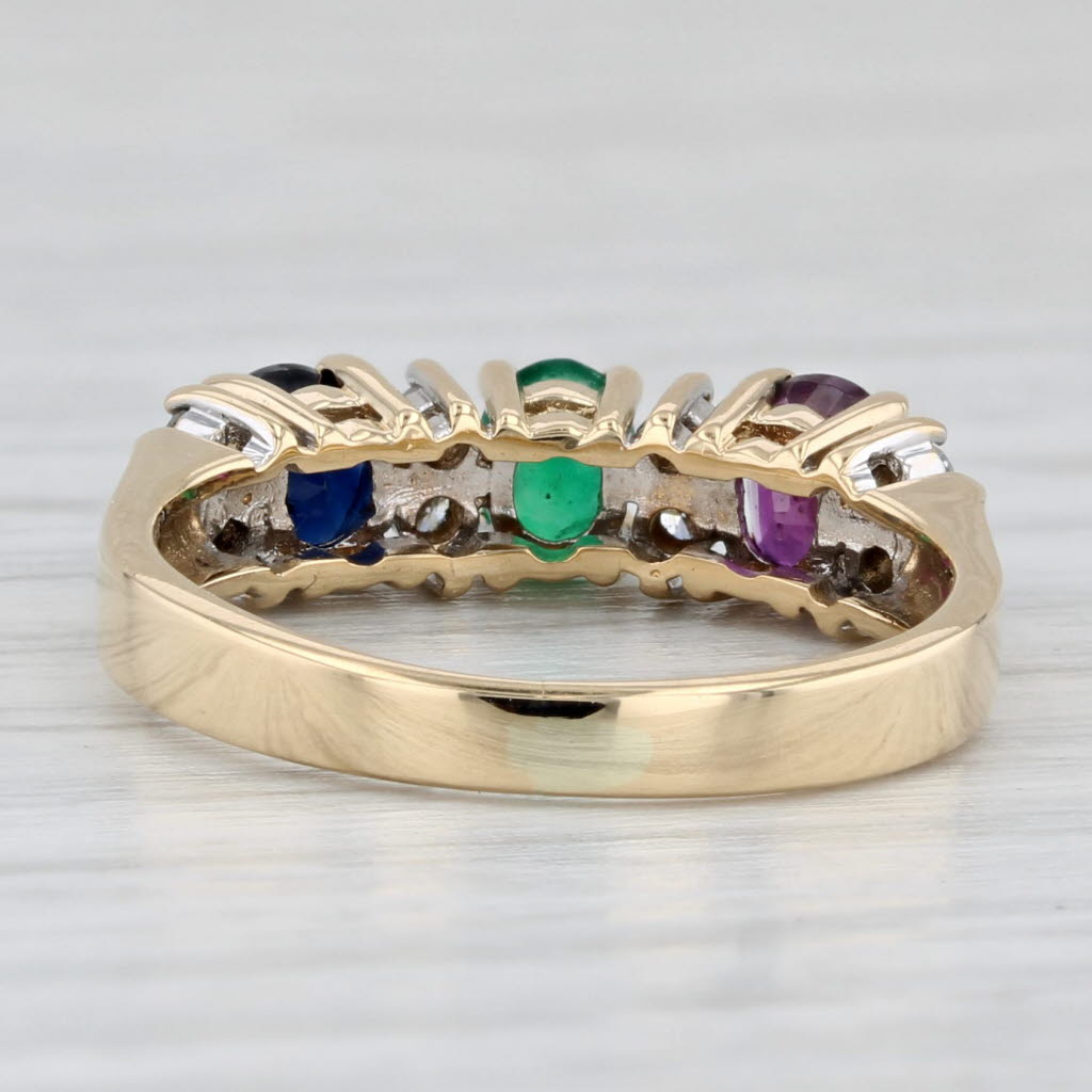 Light Gray 0.92ctw Ruby Sapphire Emerald Diamond Ring 18k Yellow Gold Size 5.5 3-Stone