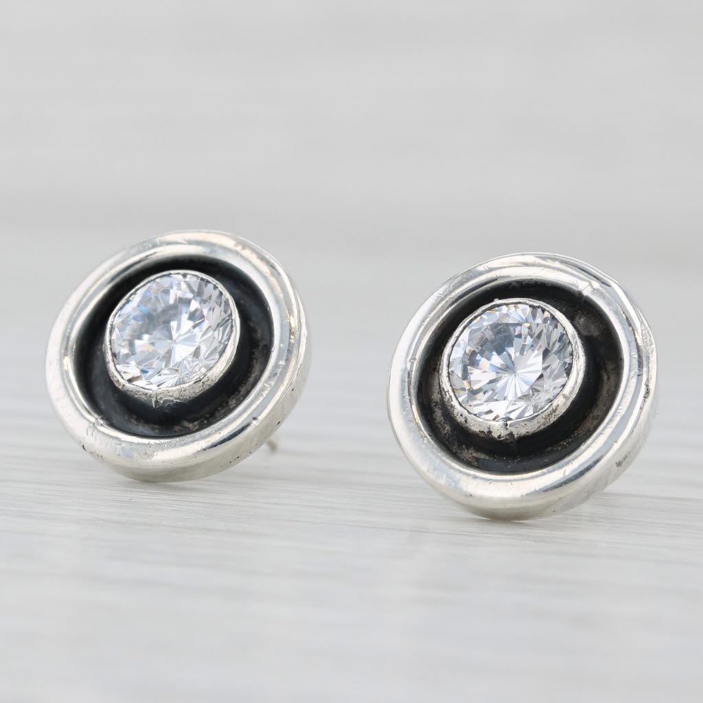 Light Gray 2.50ctw Cubic Zirconia Stud Earrings Sterling Silver Round Solitaire Studs