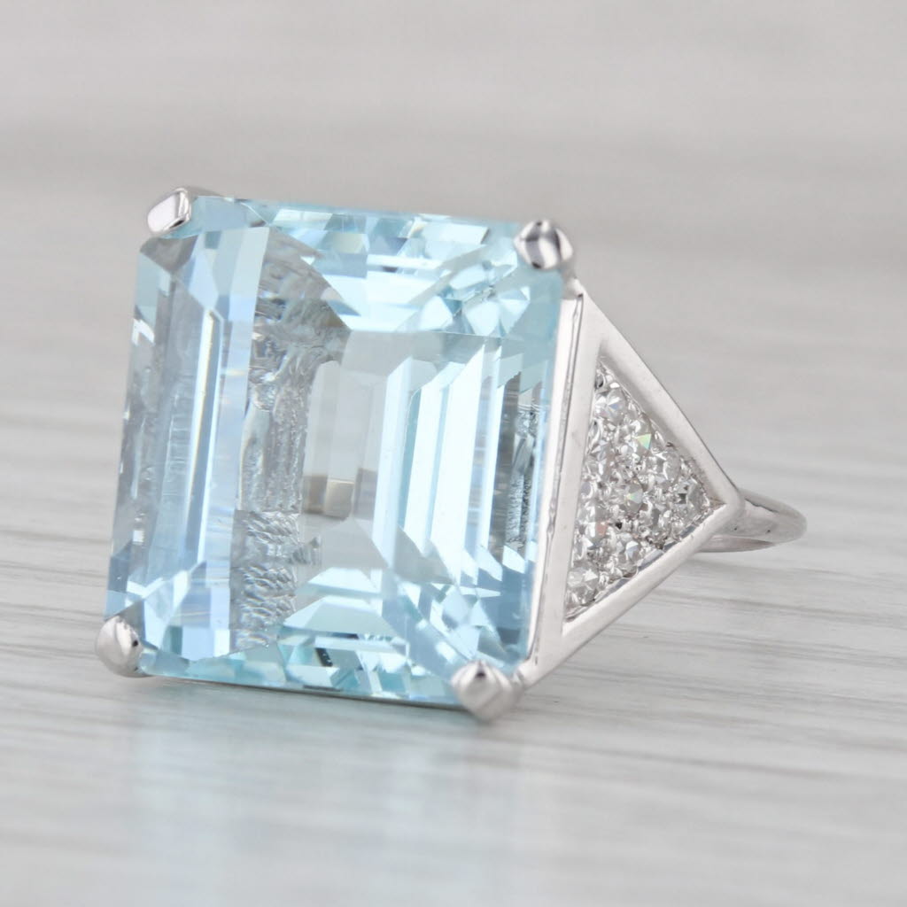 17.86ctw Aquamarine Diamond Ring 14k White Gold Cocktail Size 8.75