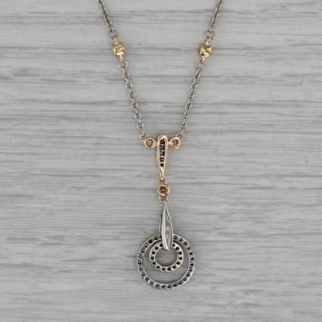 0.33ctw Diamond Circles Lariat Necklace 14k White Yellow Gold 16.25" Cable Chain