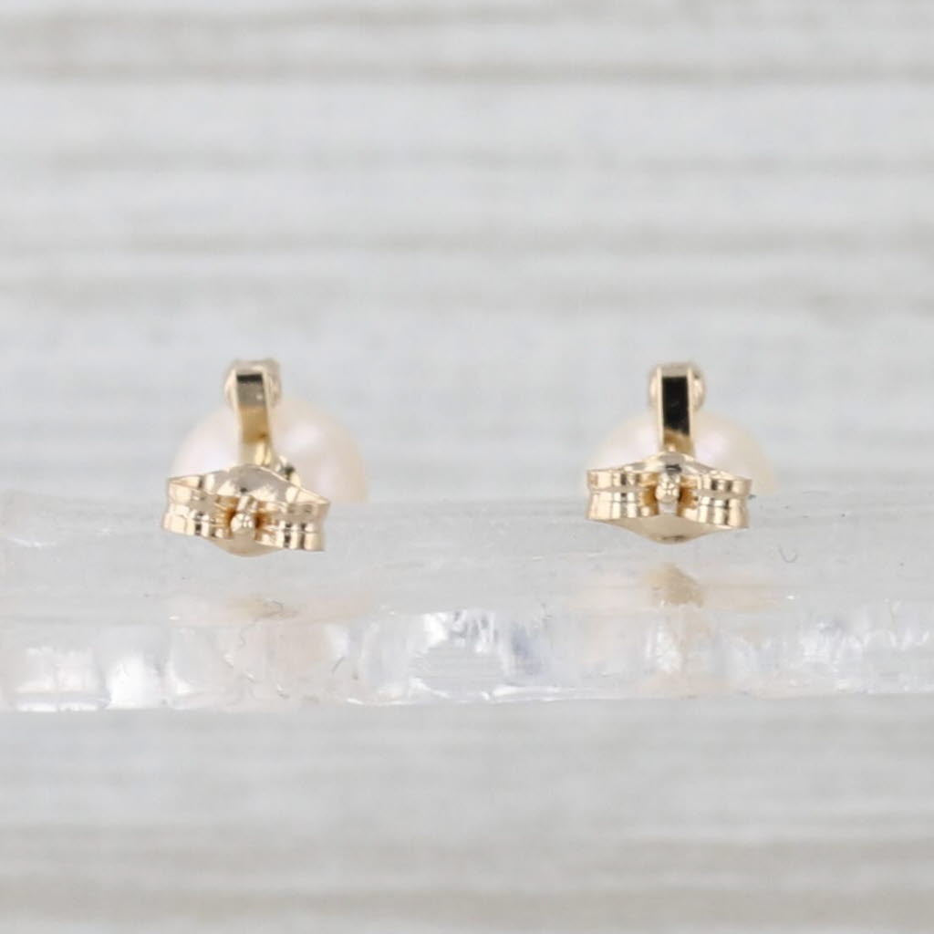 Cultured Pearl Diamond Stud Earrings 14k Yellow Gold Studs