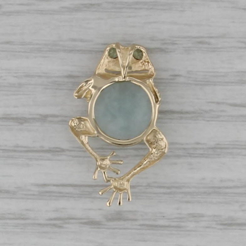 Green Jadeite Jade Peridot Frog Pendant 10k Yellow Gold