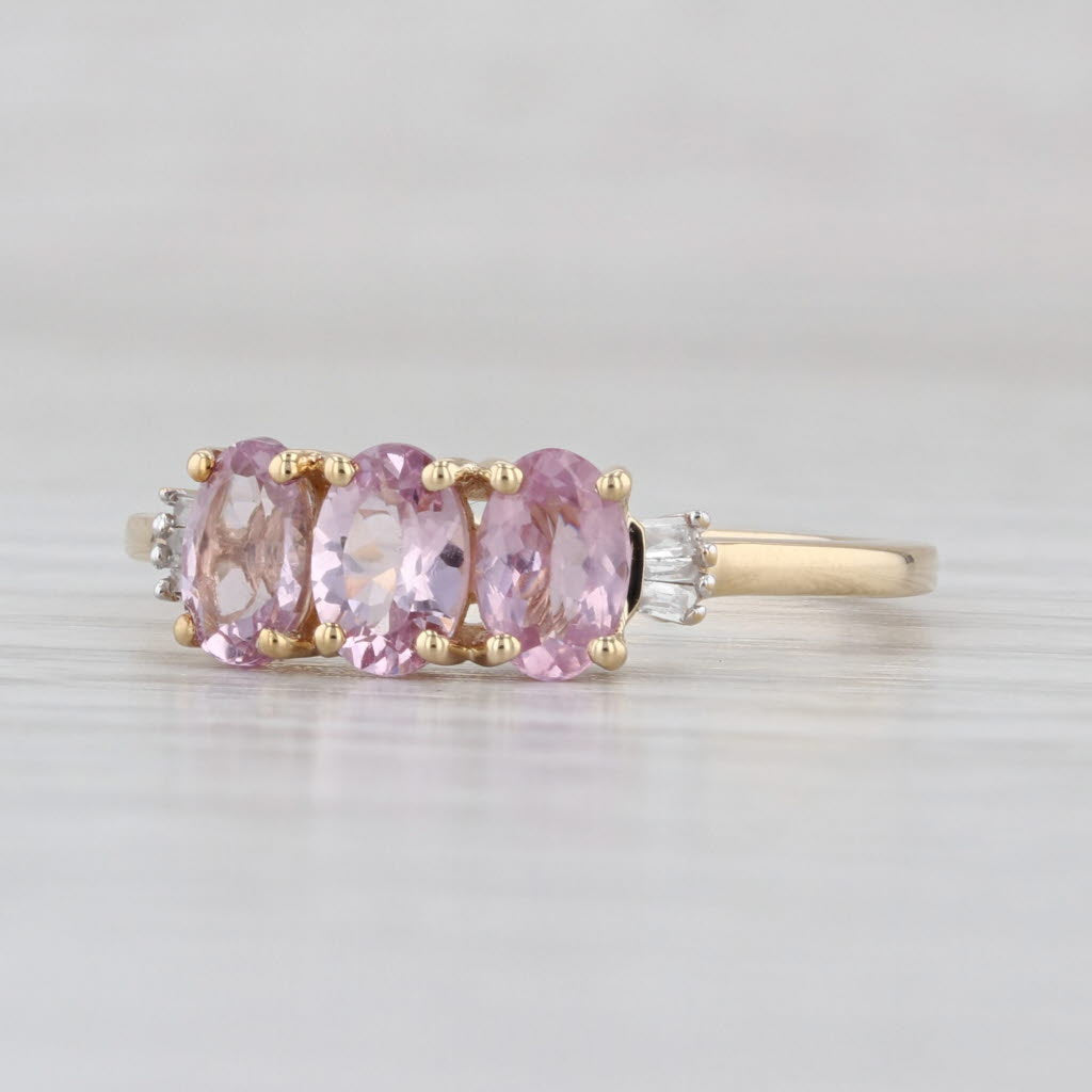 1.54ctw 3-Stone Pink Spinel Ring 10k Yellow Gold Size 9.25 Diamond Accents